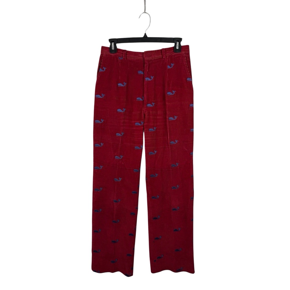 David Brooks Red Corduroy Pants Embroidered Blue Whales Preppy 28 X 29.5 Size 12